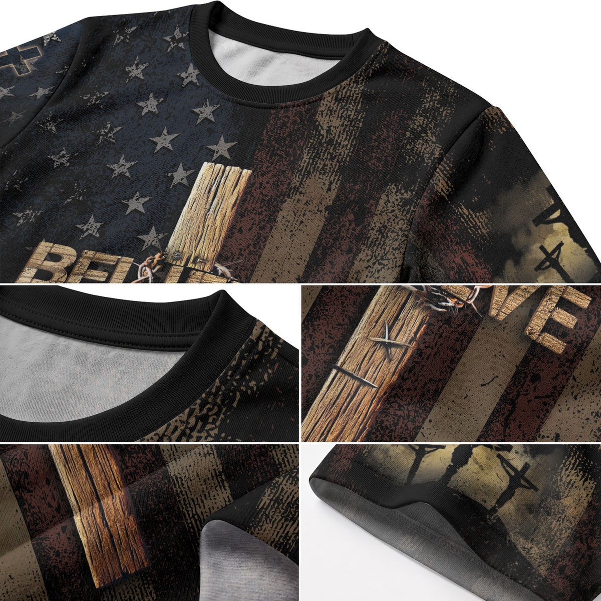 Freedom Shirts for Men, Believe in the Cross American Faith with Crucified Savior - Christian Tee Shirts, RustField Co - Rust Field Wear