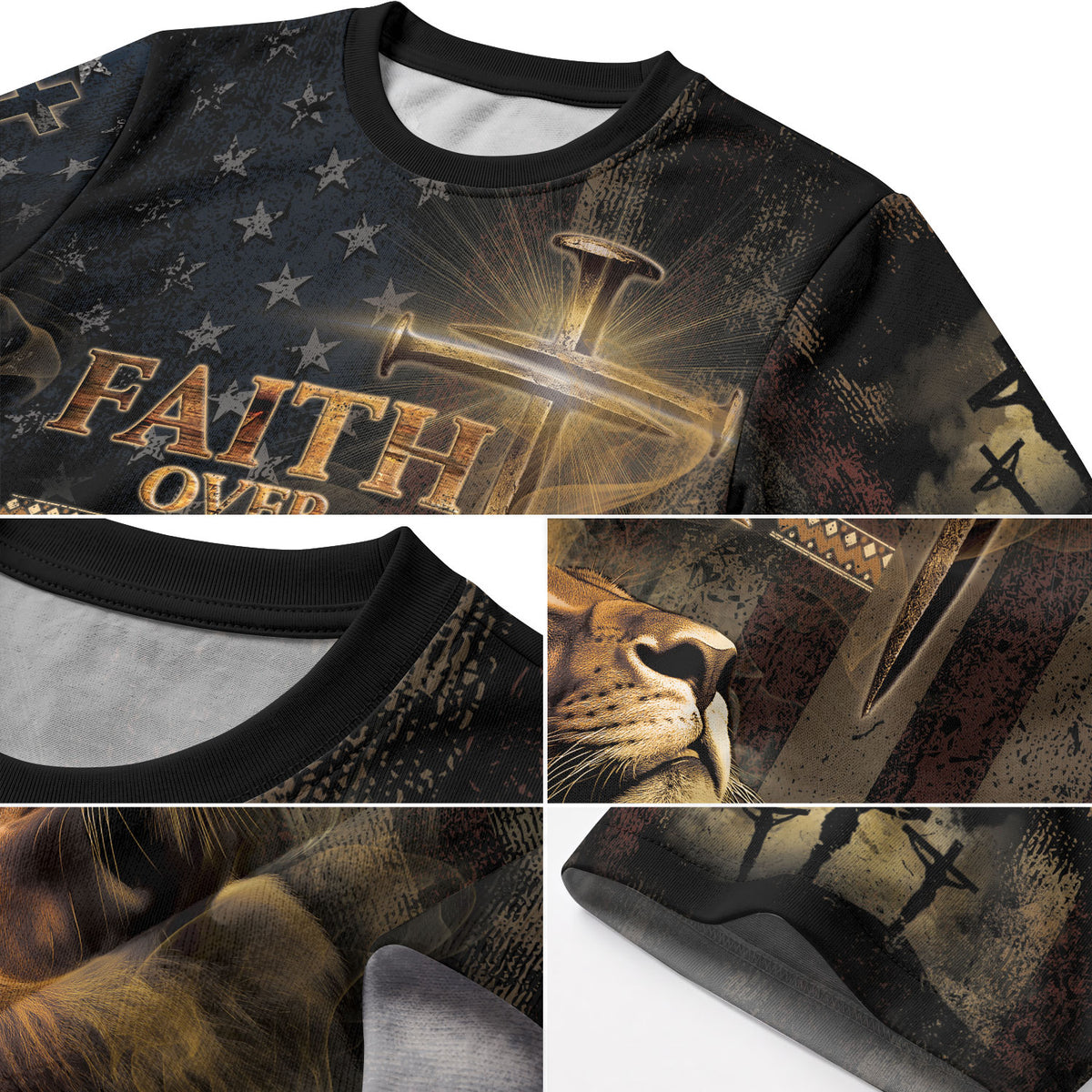 Faith Over Fear Lion of Judah and Patriot Cross - RustField Co Freedom Shirts, Christian Tee Shirts for Men - Rust Field Wear
