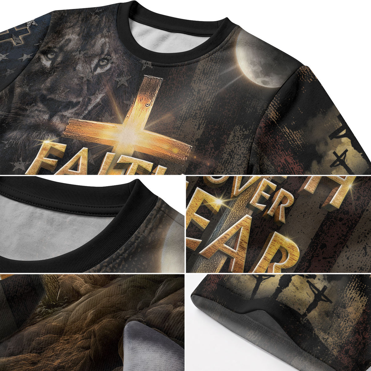 RustField Co Freedom Shirts - Faith Over Fear Cross of Light and Warrior Lion, Christian Tee Shirts for Men - Rust Field Wear