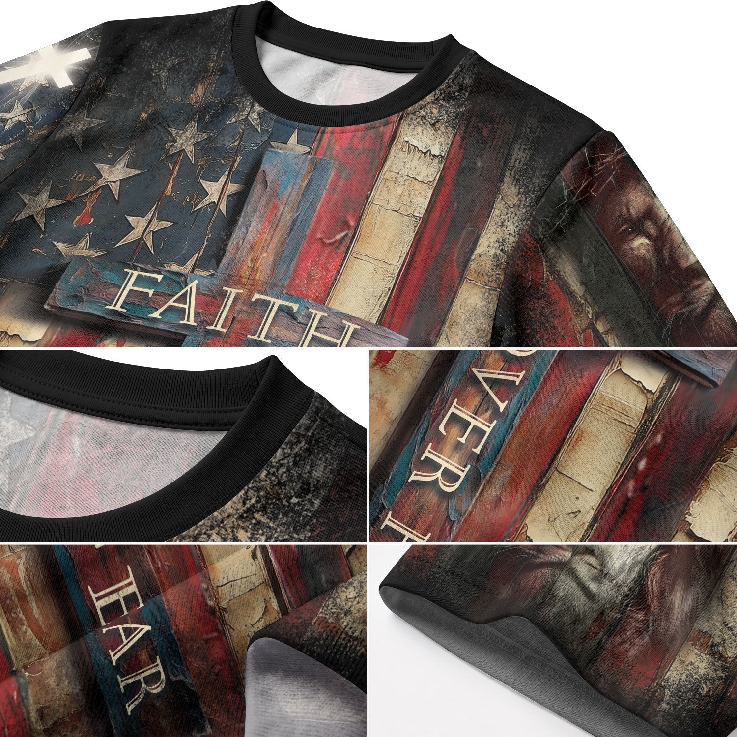 Christian Tee Shirts for Men - Faith Over Fear Cross Rustic American Flag, RustField Co Freedom Shirts - Rust Field Wear