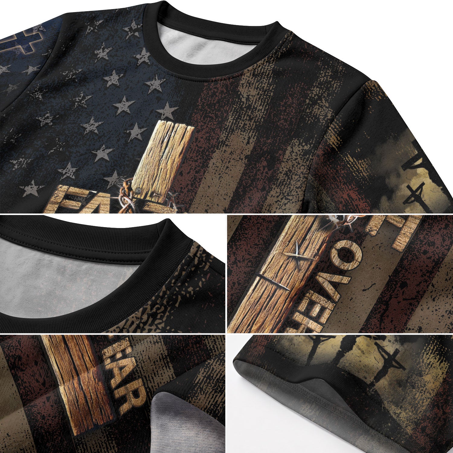 FAITH OVER FEAR Cross and Crown of Thorns Patriotic - Christian Tee Shirts for Men, Freedom Shirts, RustField Co - Rust Field Wear
