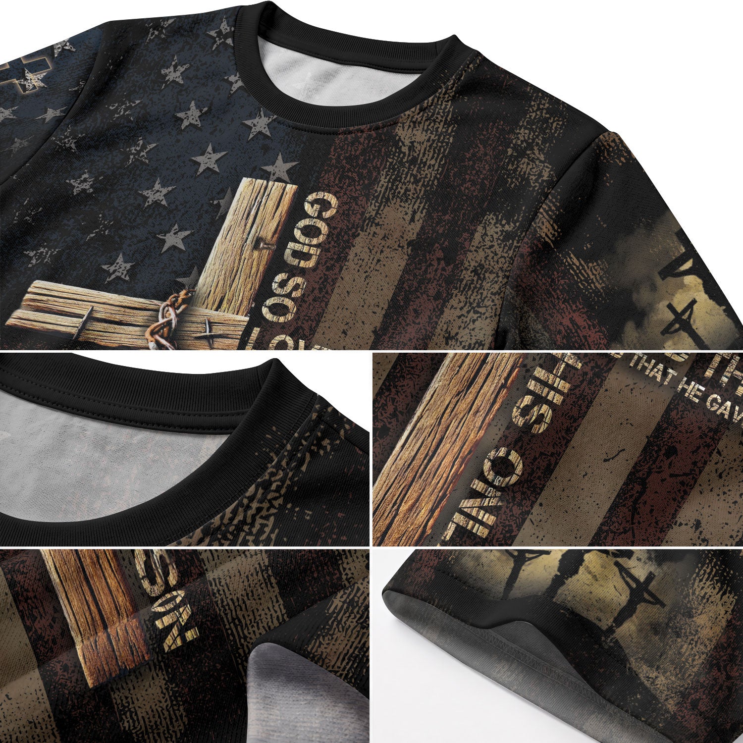 God So Loved The World John 3 16 Cross and Crown Patriotic - RustField Co Freedom Shirts, Christian Tee Shirts for Men - Rust Field Wear