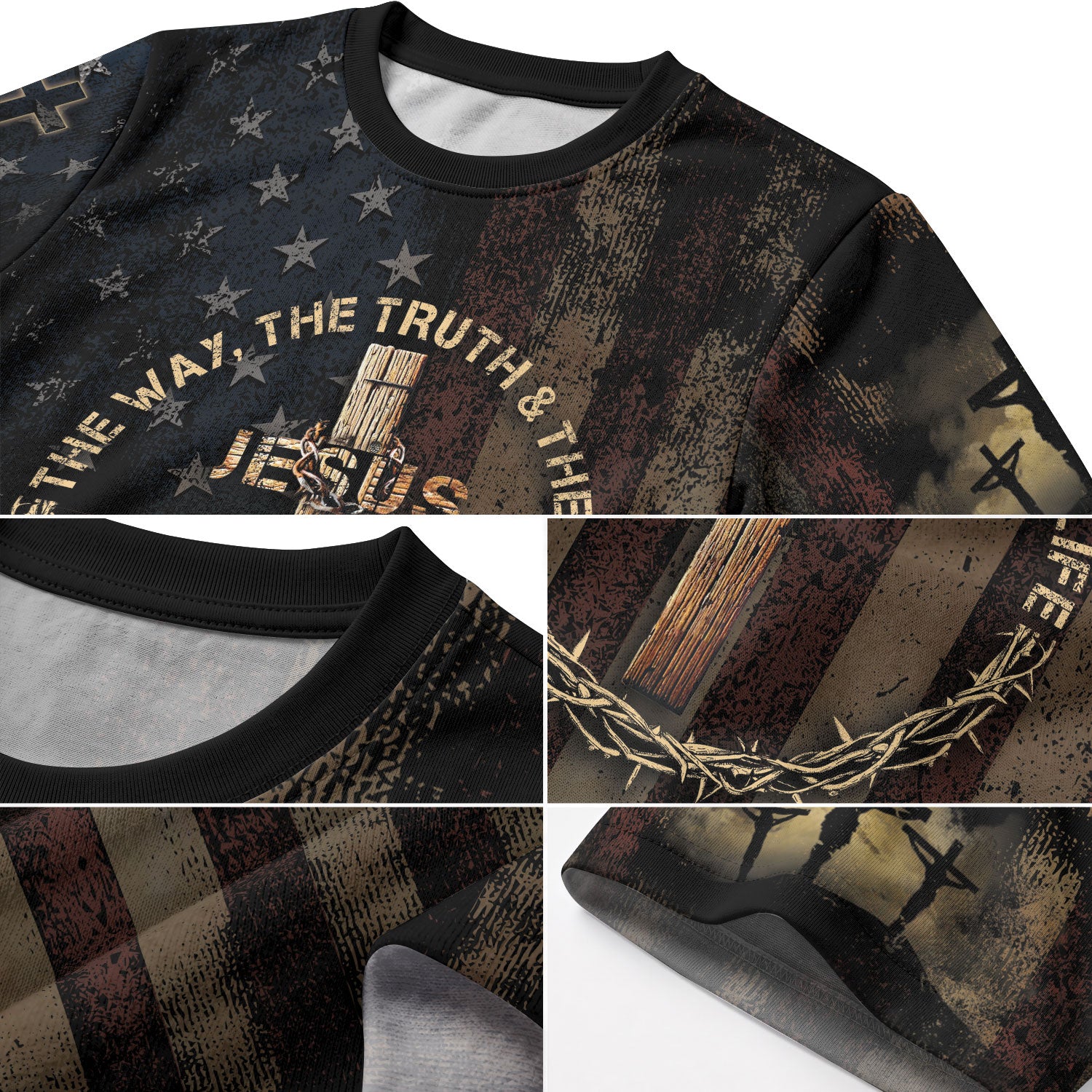 RustField Co Christian Tee Shirts - Jesus The Way The Truth and The Life Crowned Cross Patriotic, Freedom Shirts for Men - Rust Field Wear