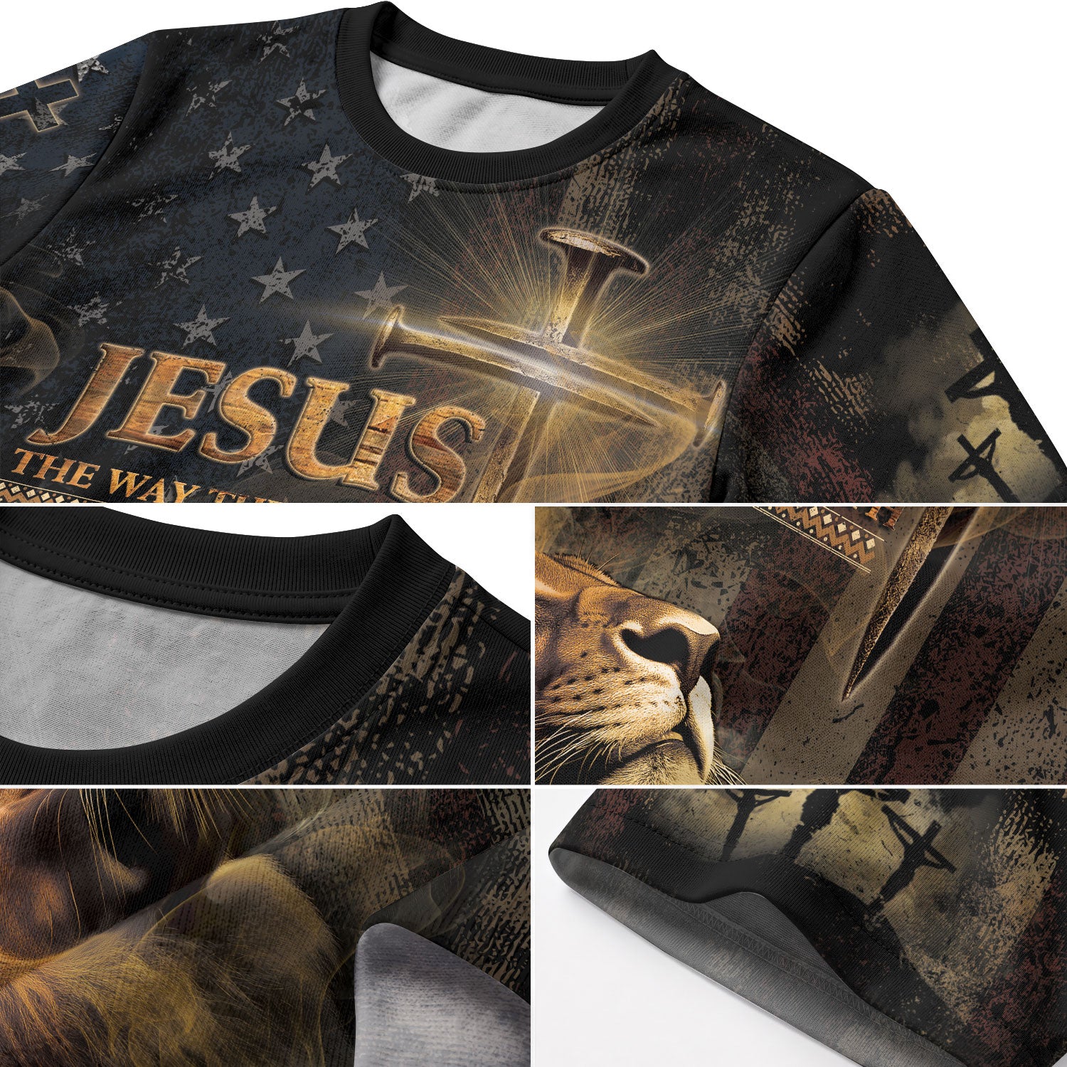 RustField Co Christian Tee Shirts - Jesus Truth and Freedom Lion Flag and Cross Patriotic Wear, Freedom Shirts for Men - Rust Field Wear