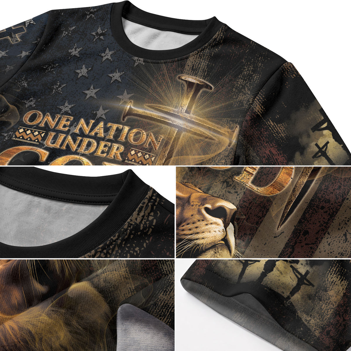 RustField Co, One Nation Under God Patriotic with Lion and Cross - Christian Tee Shirts for Men, Freedom Shirts - Rust Field Wear