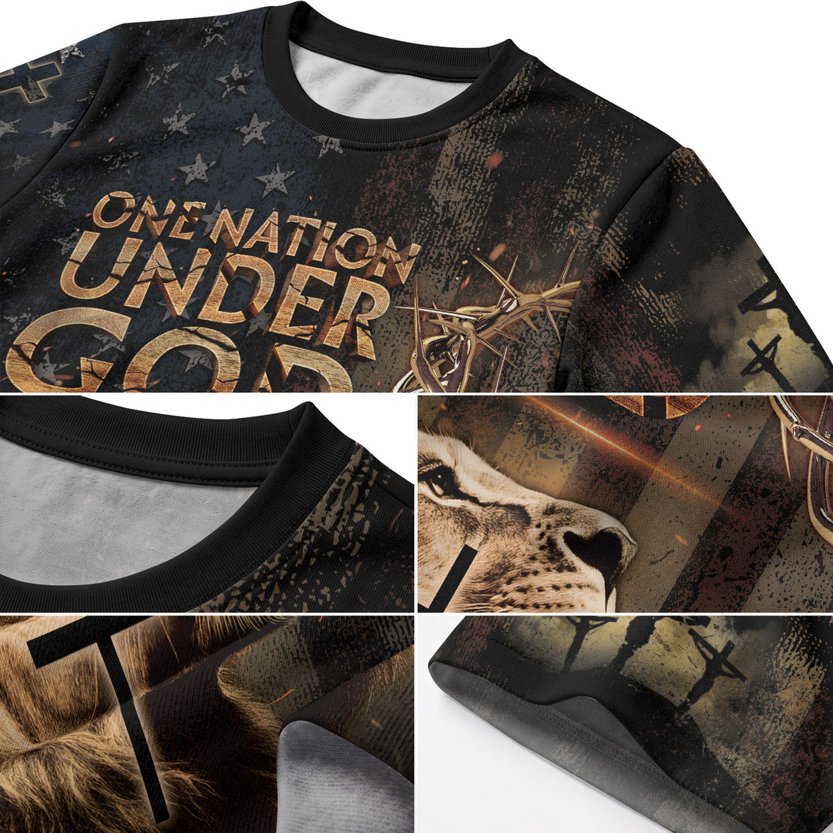 Christian Tee Shirts for Men, RustField Co - One Nation Under God Lion of Judah and Cross Shield, Freedom Shirts - Rust Field Wear