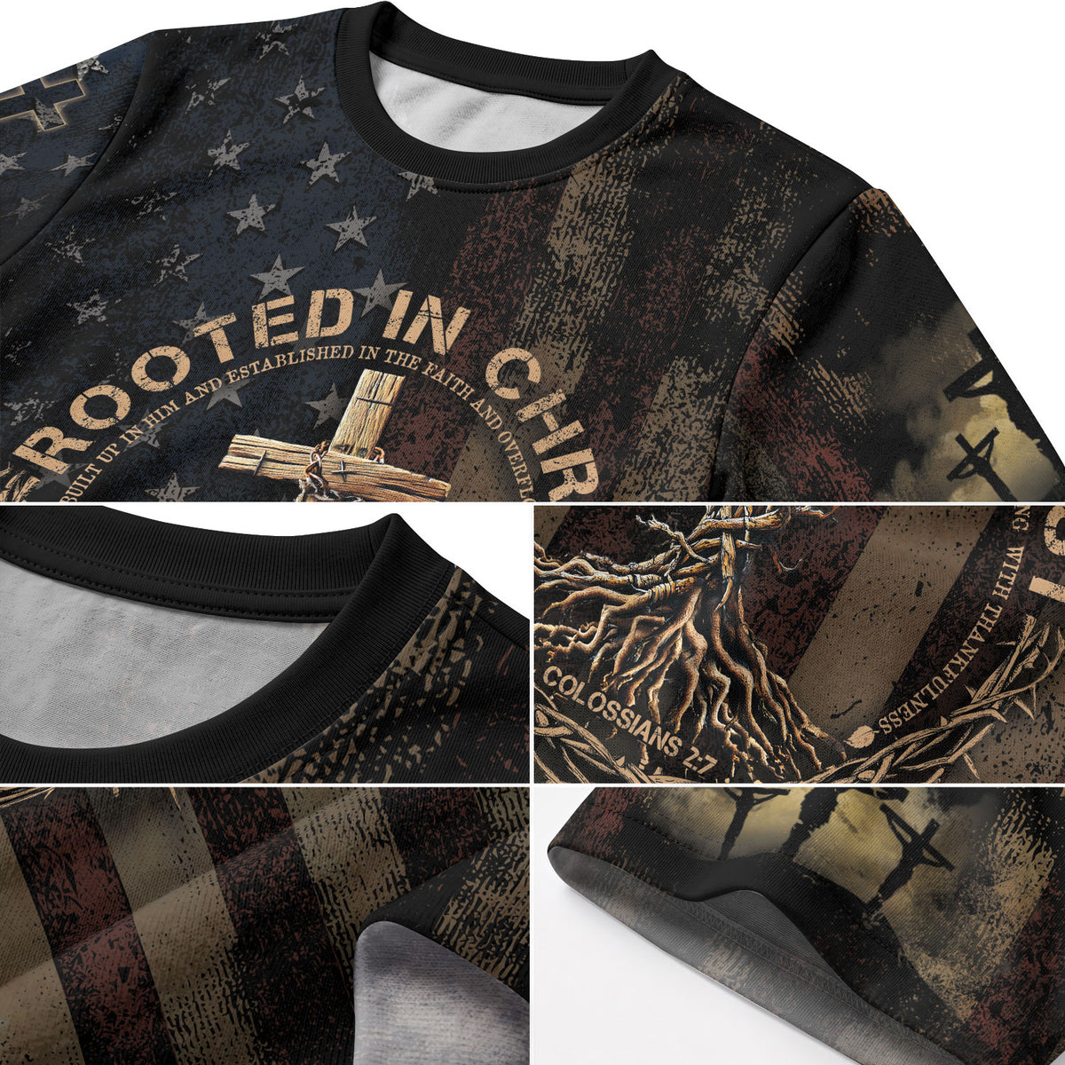 Rooted in Christ Colossians 2 7 and Crown of Thorns Patriotic - Christian Tee Shirts for Men, Freedom Shirts, RustField Co - Rust Field Wear