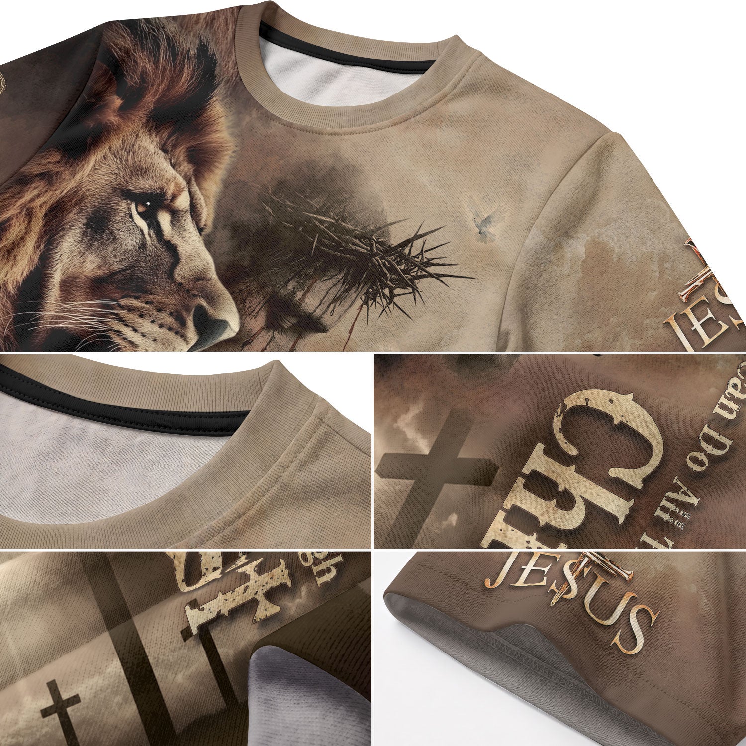 Christian Tee Shirts for Men - Through Christ I Stand Lion and Cross Faith, RustField Co Freedom Shirts - Rust Field Wear