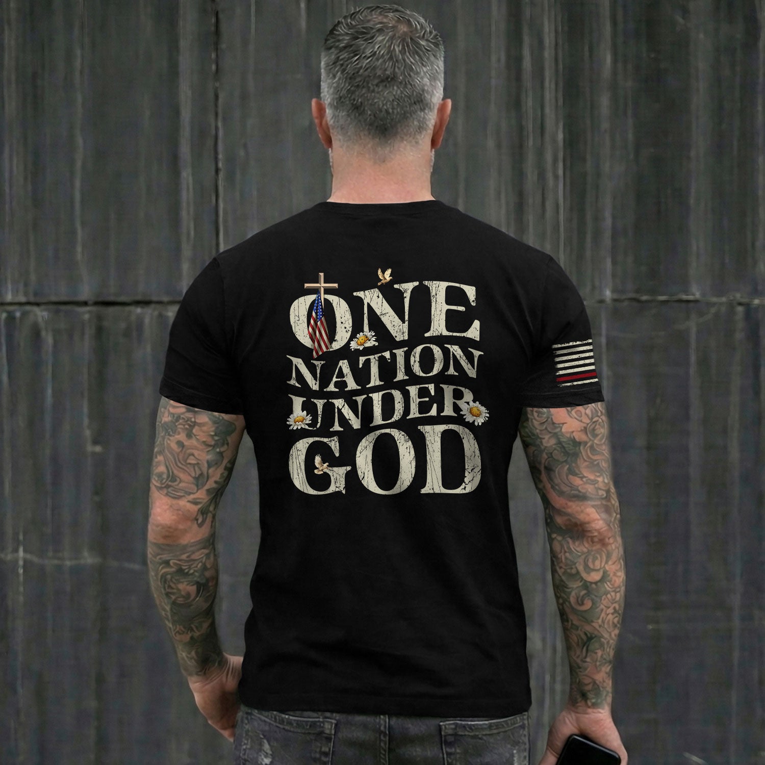 One Nation Under God , Christian Cross and American Flag - Christian Tee Shirts, Christian Shirts for Men - Rust Field Wear