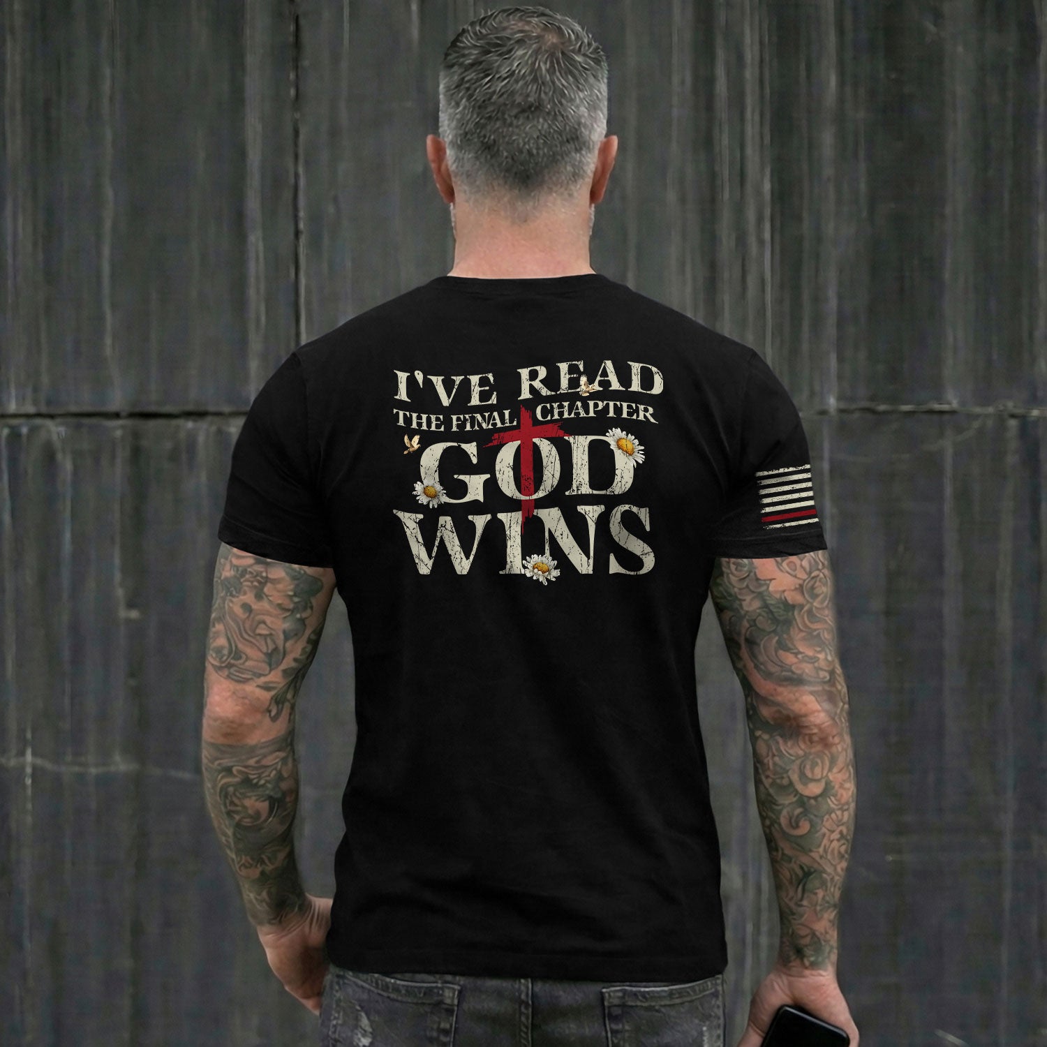 Christian Shirts for Men, God Wins Final Chapter Back Print Christian - Christian Tee Shirts - Rust Field Wear