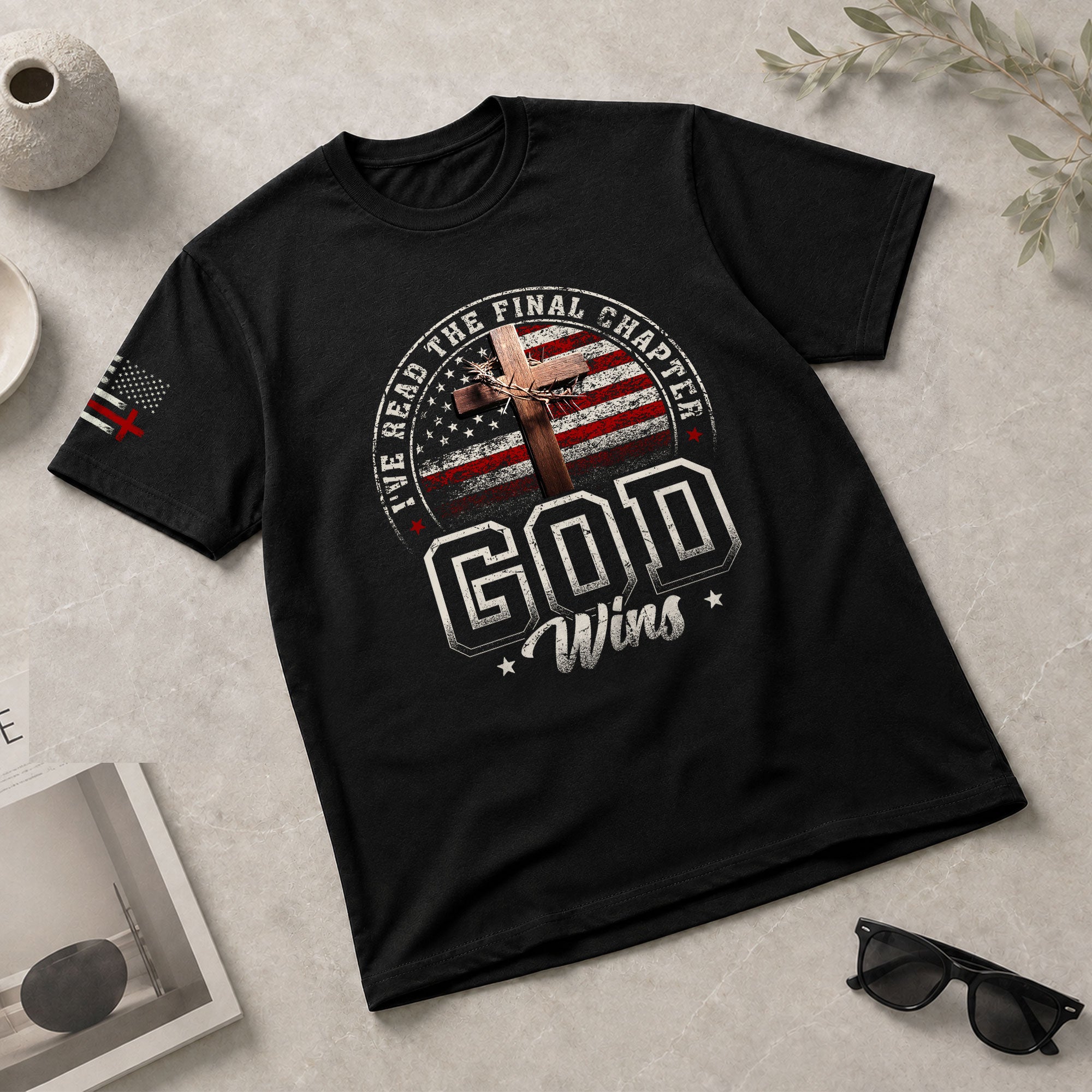I've Read the Final Chapter God Wins American Flag Cross Christian - Christian Tee Shirts, Christian Shirts for Men - Rust Field Wear