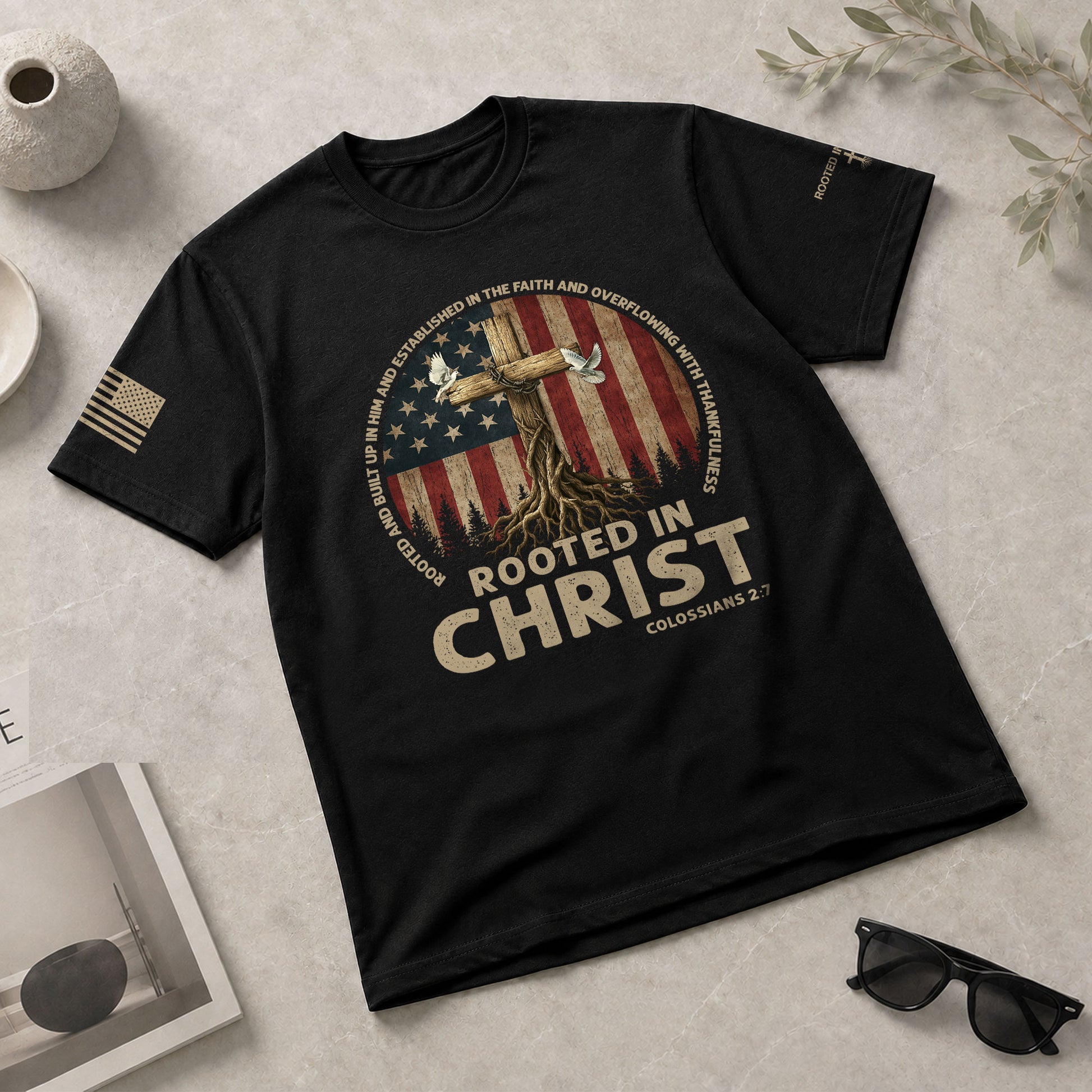 Christian Shirts for Men, Rooted in Christ Colossians 2:7 Christian - Christian Tee Shirts - Rust Field Wear