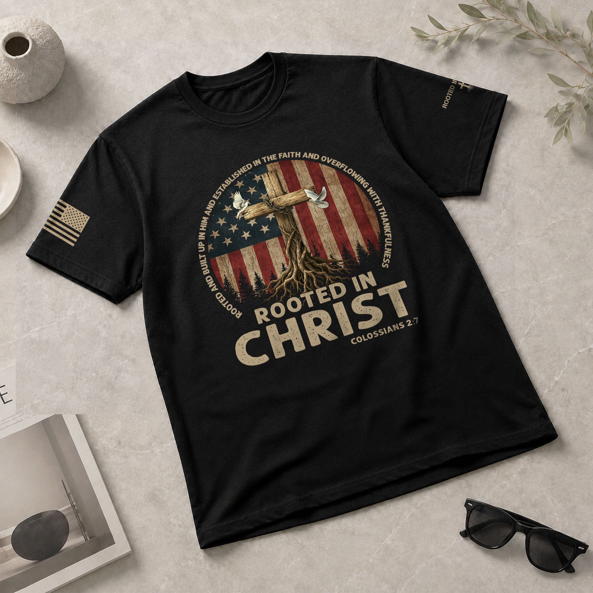 Christian Shirts for Men, Rooted in Christ Colossians 2:7 Christian - Christian Tee Shirts - Rust Field Wear