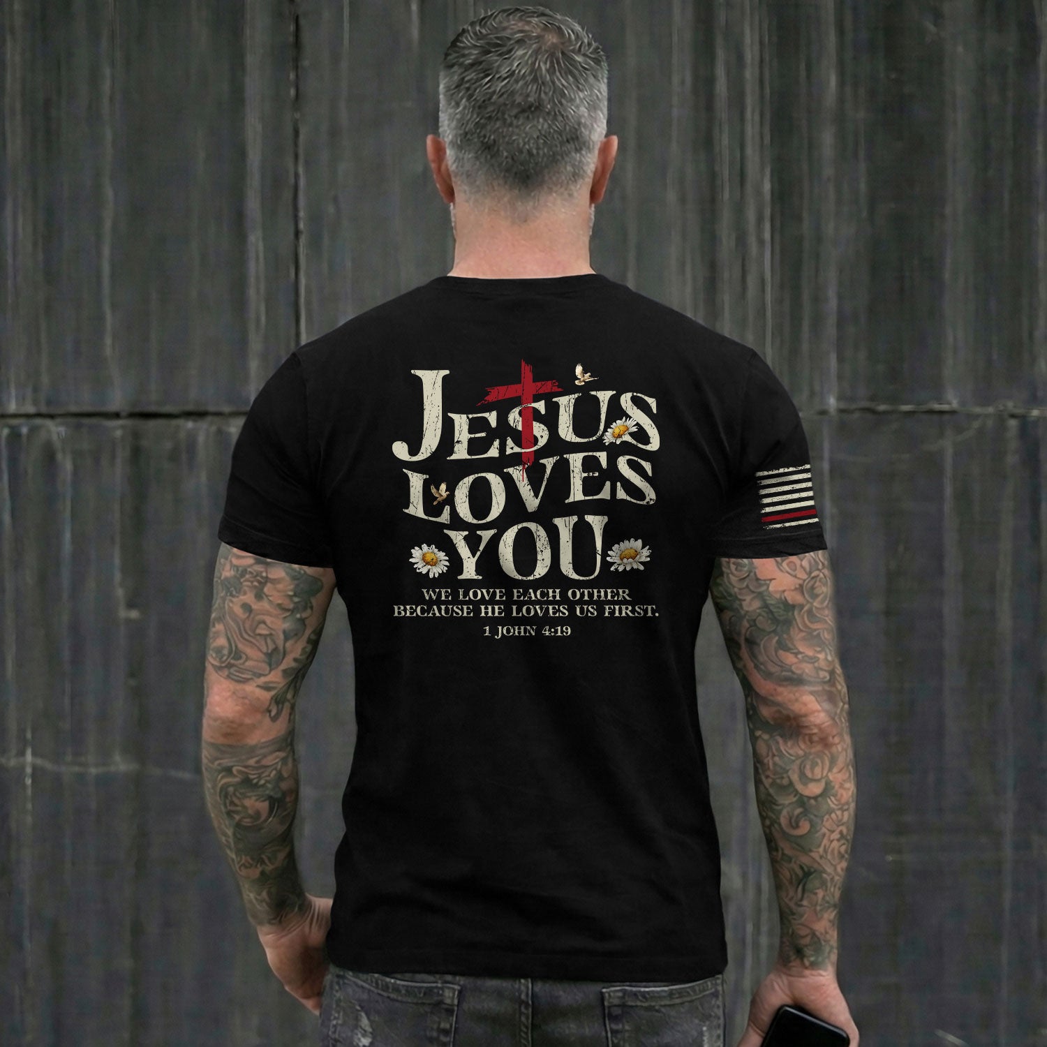 Christian Shirts for Men, Jesus Loves You Patriotic Cross - Christian Tee Shirts - Rust Field Wear