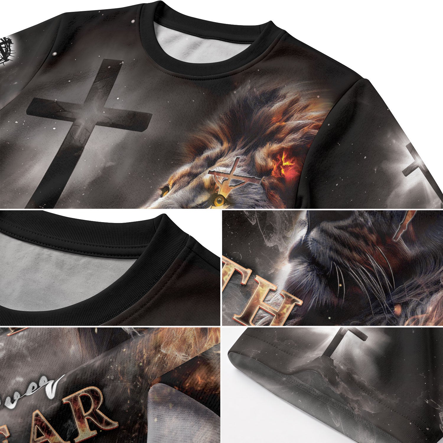Christian Tee Shirts for Men - Faith Over Fear Lion and Cross, RustField Co Freedom Shirts - Rust Field Wear