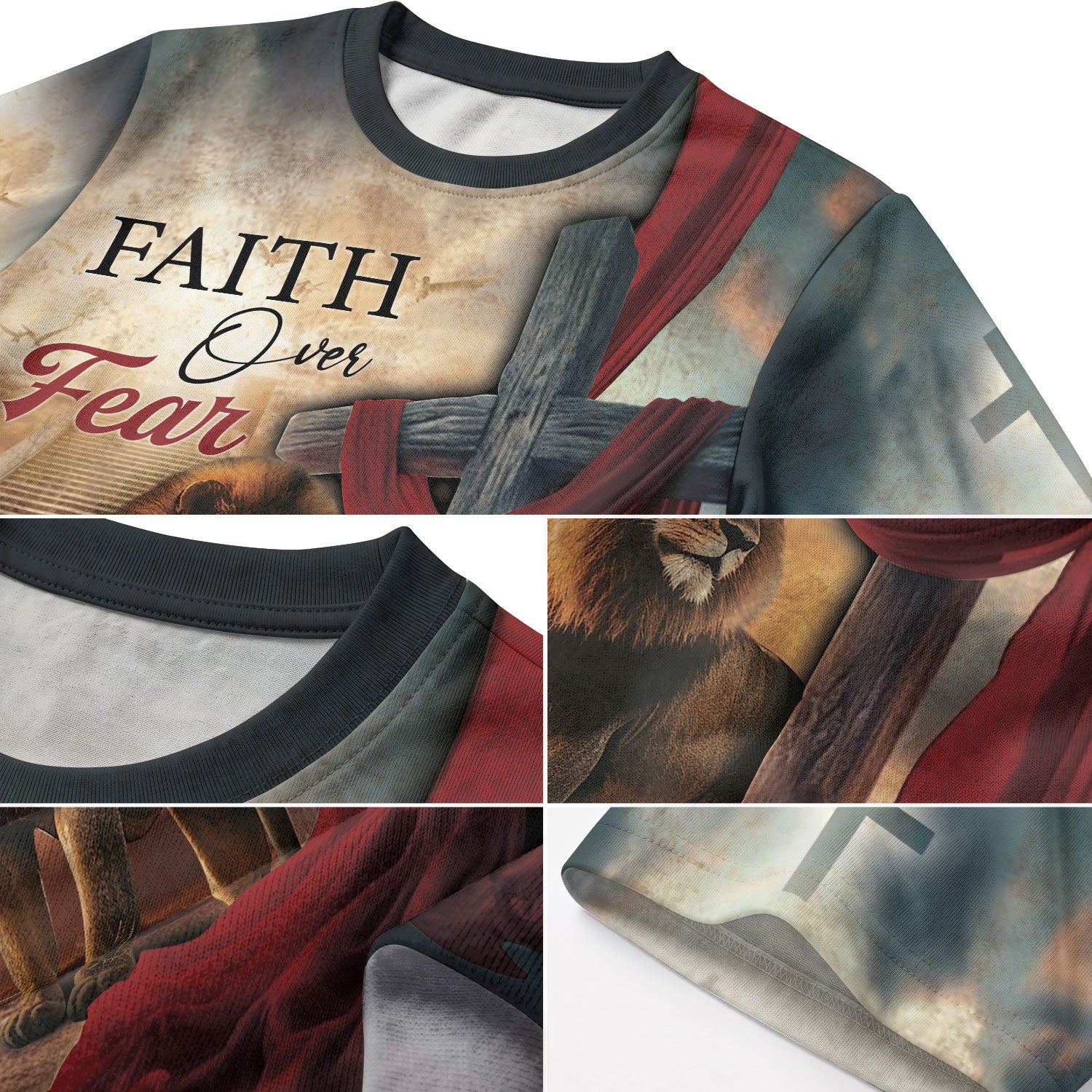 Freedom Shirts for Men, Faith Over Fear with Cross and Lion Draped in Robe - Christian Tee Shirts, RustField Co - Rust Field Wear