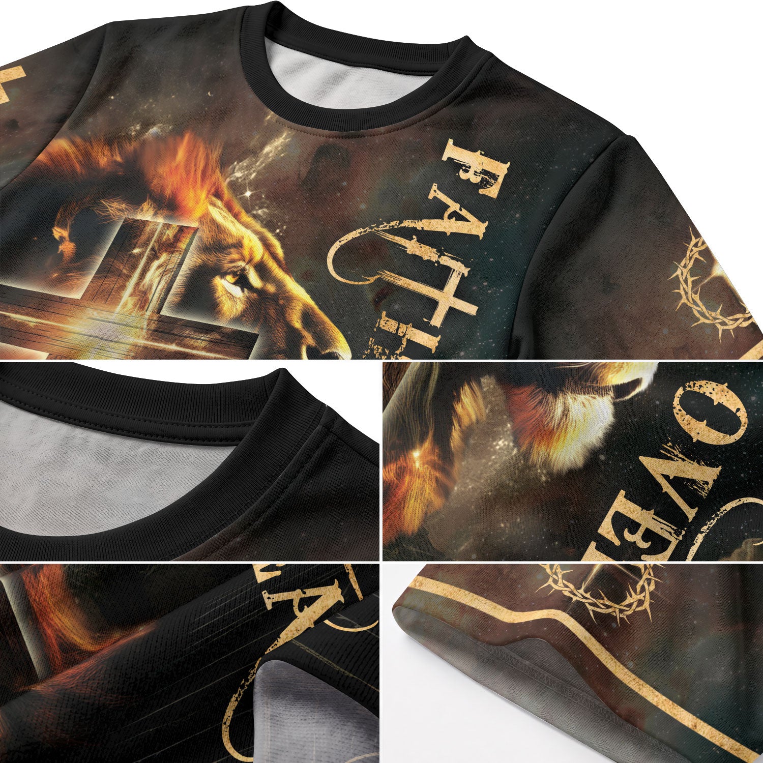 RustField Co Christian Tee Shirts - Faith Over Fear with Fiery Lion and Glowing Cross, Freedom Shirts for Men - Rust Field Wear