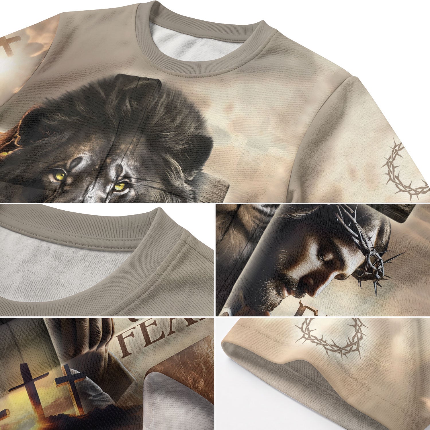 RustField Co, Faith Over Fear Blood Stained Cross and Risen Lion - Christian Tee Shirts for Men, Freedom Shirts - Rust Field Wear