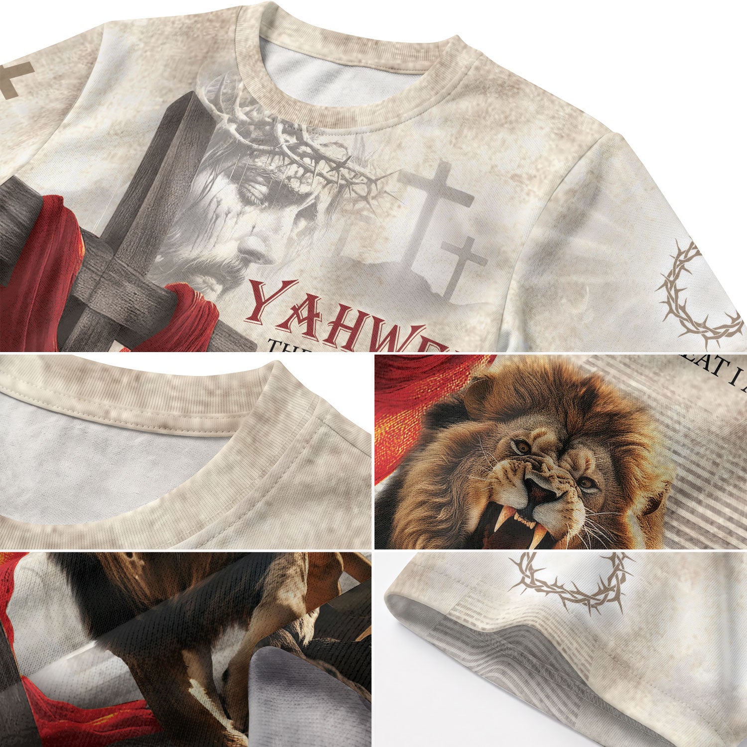 Christian Tee Shirts for Men - Yahweh The Great I Am and Crimson Cross Lion, RustField Co Freedom Shirts - Rust Field Wear