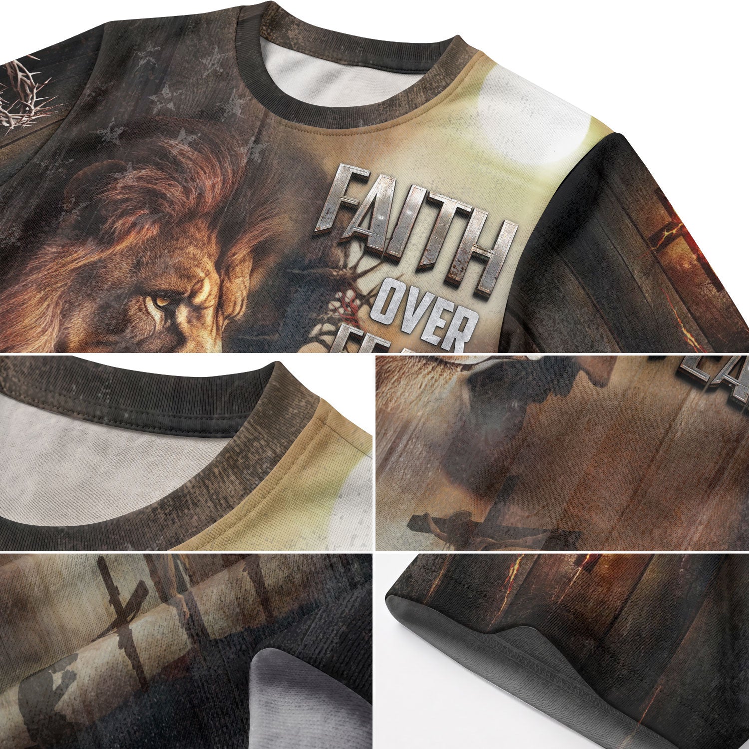 RustField Co, Faith Over Fear Lion and Cross Patriotic - Christian Tee Shirts for Men, Freedom Shirts - Rust Field Wear