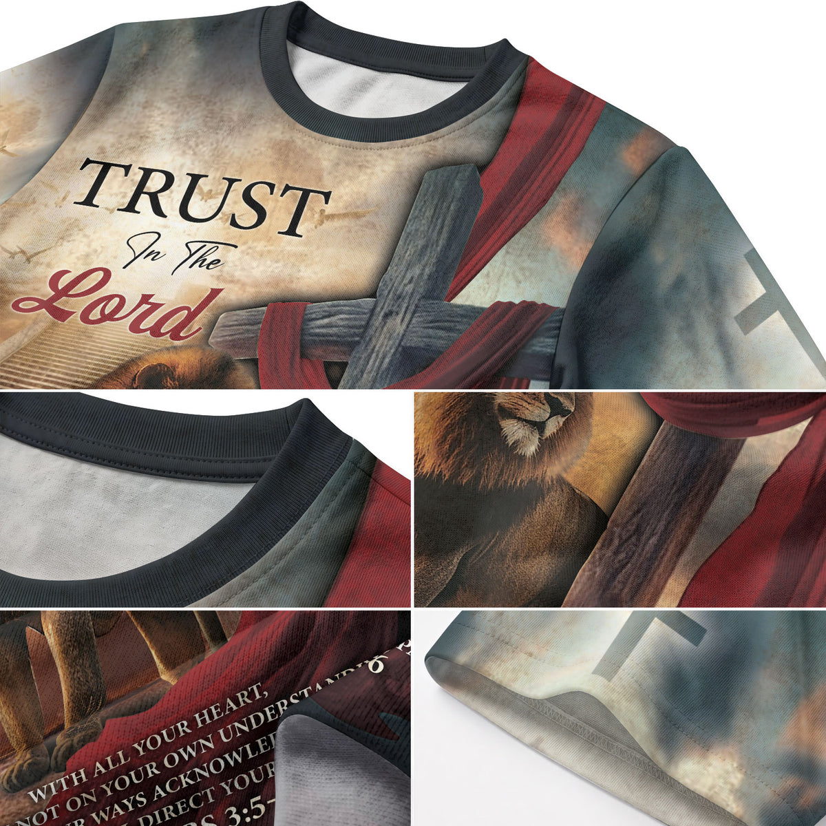 Christian Tee Shirts, Trust In The Lord Majestic Lion And Sash Cross - Freedom Shirts for Men, RustField Co - Rust Field Wear