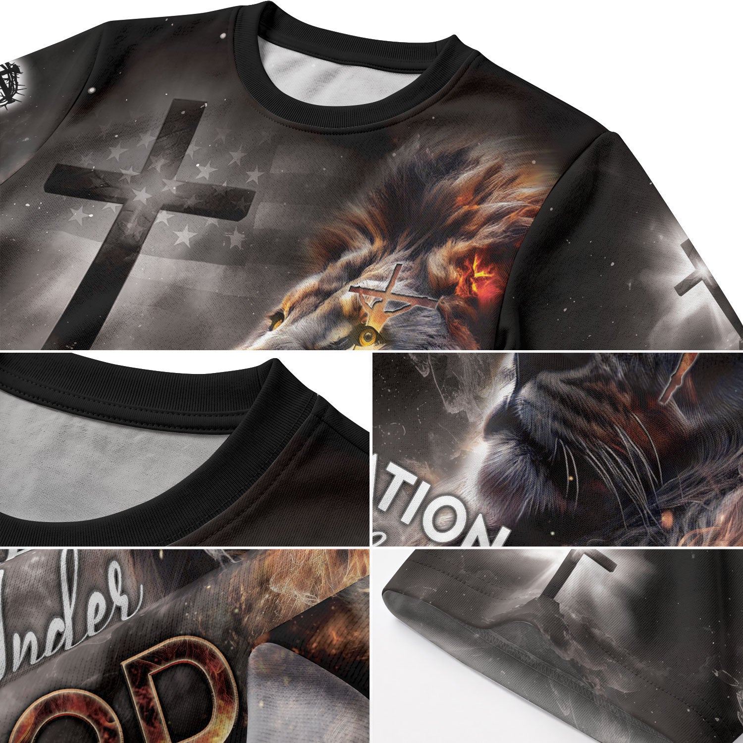 One Nation Under God Fiery Lion Cross, Freedom Shirts - Christian Tee Shirts for Men, RustField Co - Rust Field Wear