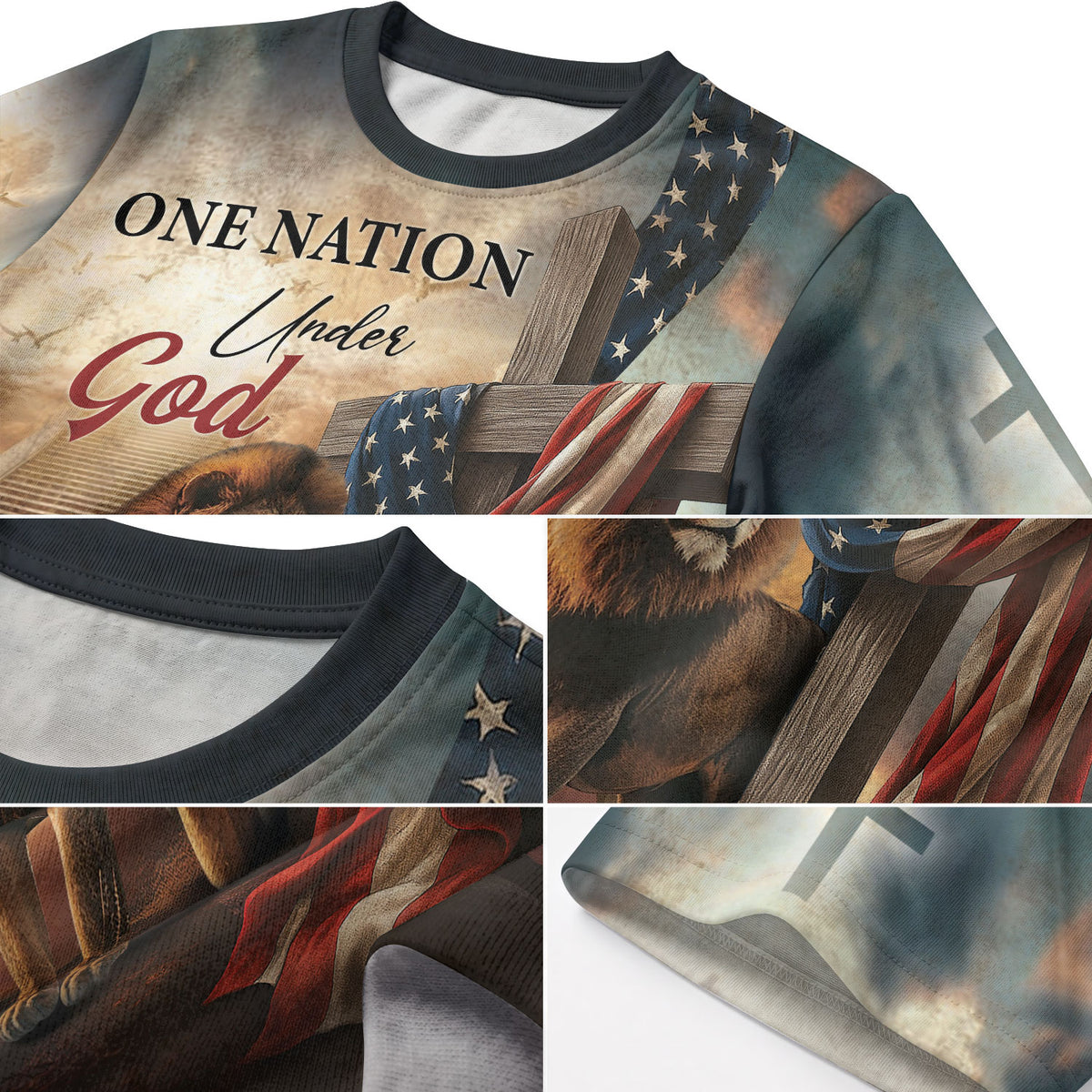 One Nation Under God Lion Cross Heaven Stairs - Christian Tee Shirts for Men, Freedom Shirts, RustField Co - Rust Field Wear
