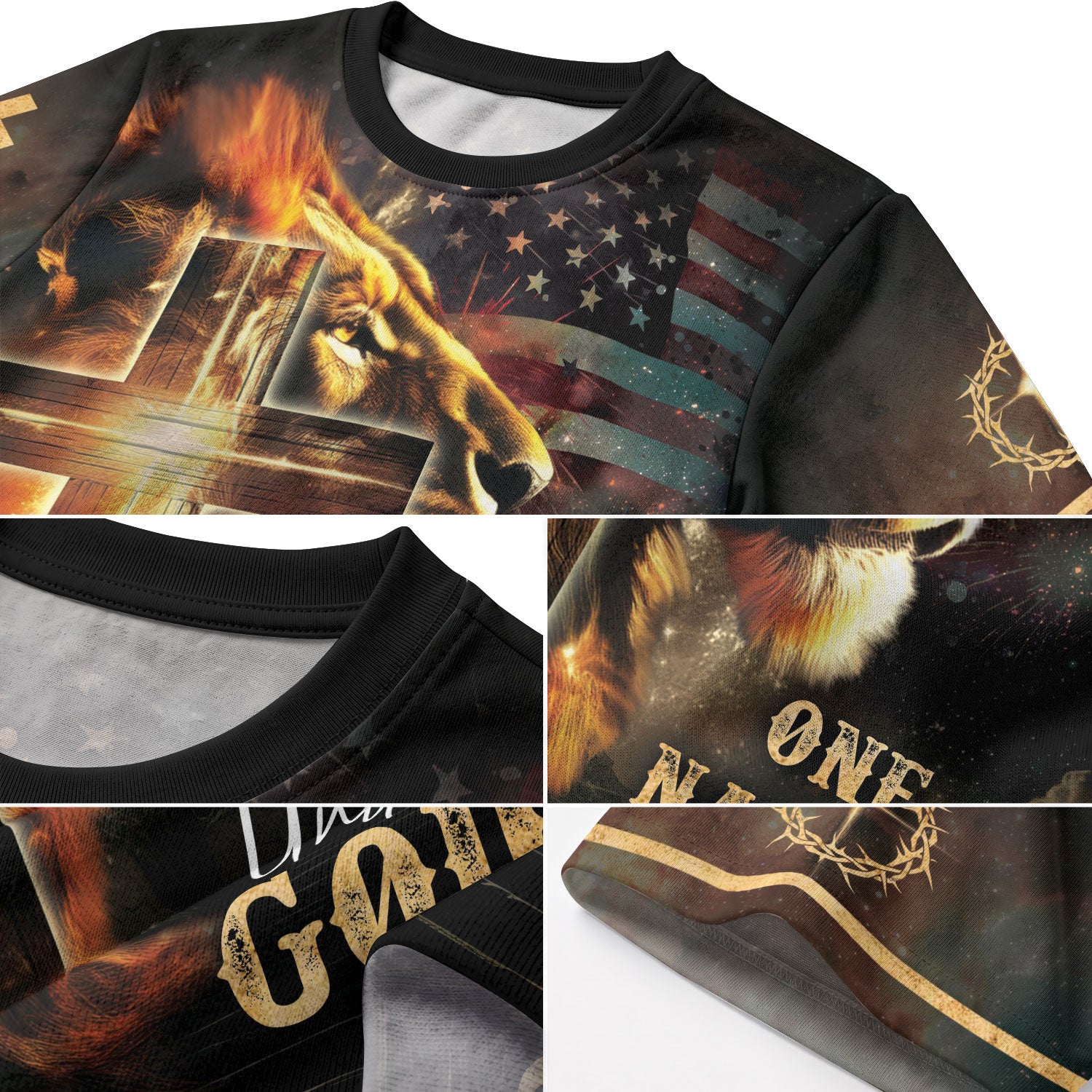 RustField Co, One Nation Under God Lion Cross American Flag - Christian Tee Shirts for Men, Freedom Shirts - Rust Field Wear