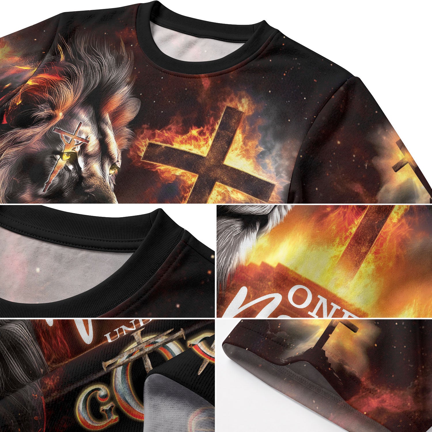 Christian Tee Shirts for Men - One Nation Under God Fire Cross Lion, RustField Co Freedom Shirts - Rust Field Wear