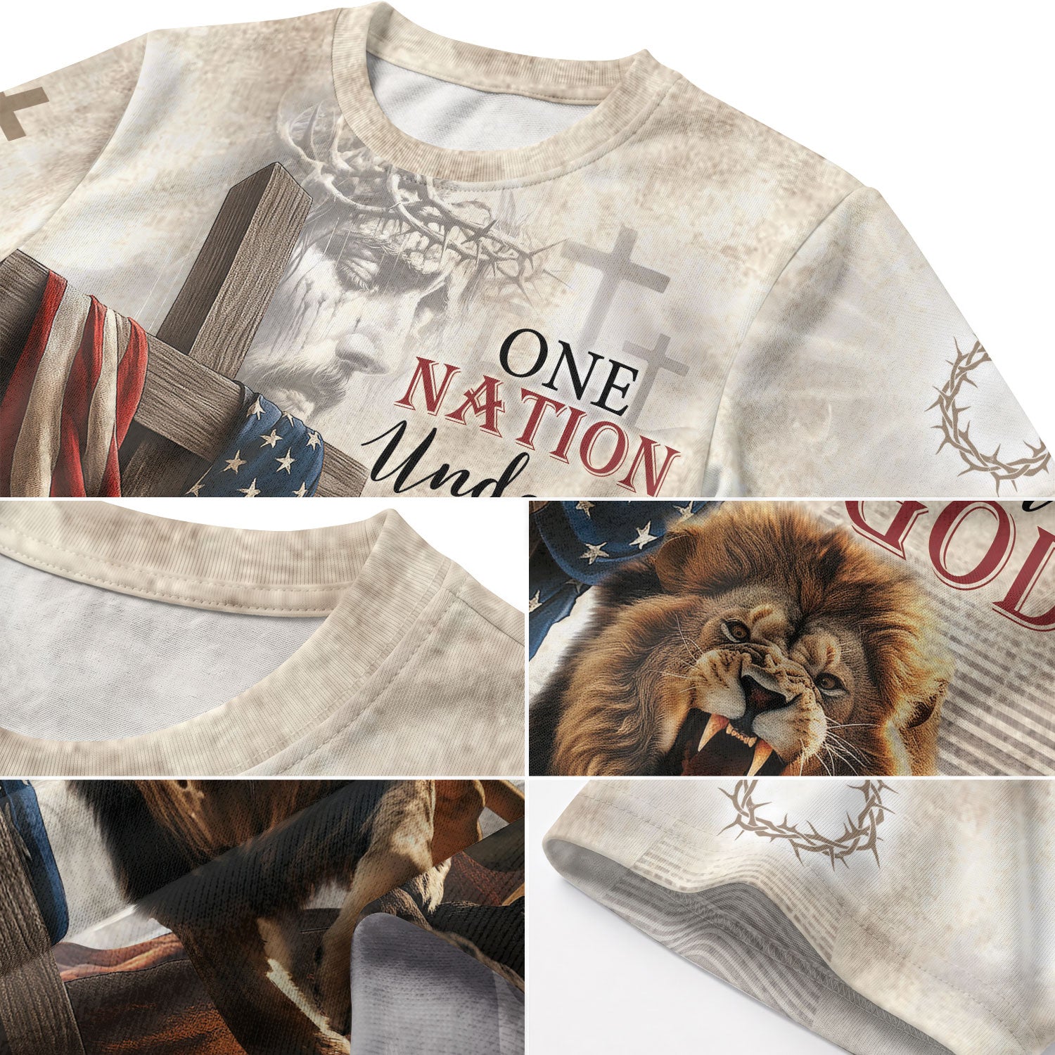 One Nation Under God American Flag Lion Christian Tee Shirts - Freedom Shirts for Men, RustField Co - Rust Field Wear