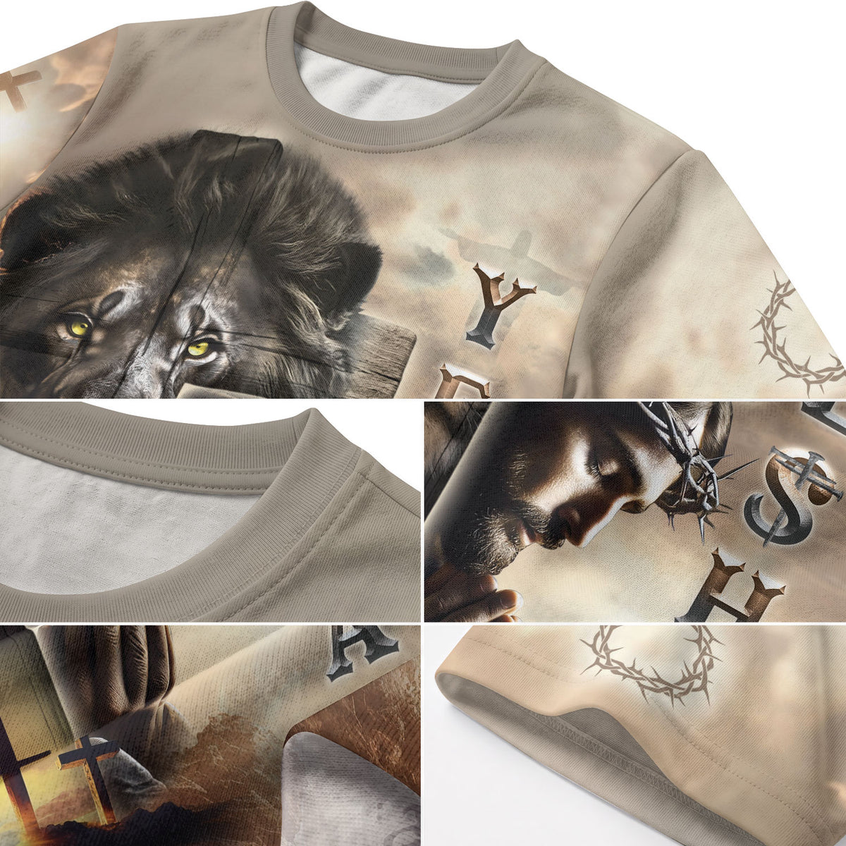 Freedom Shirts for Men, Yeshua Praying Jesus Lion of Judah Cross - Christian Tee Shirts, RustField Co - Rust Field Wear