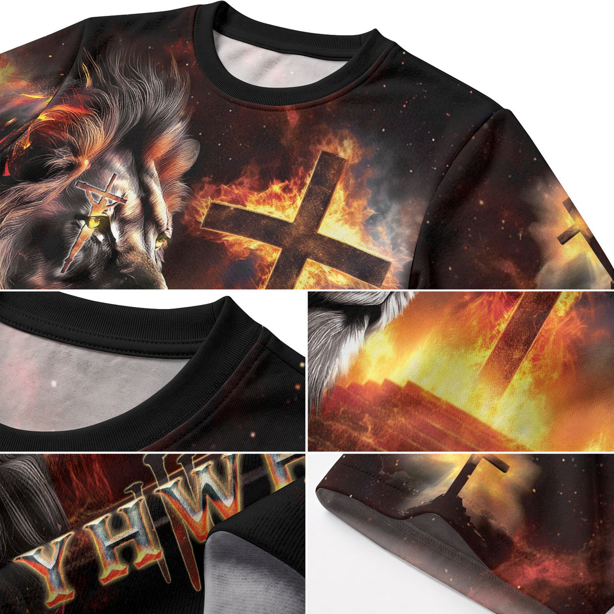 RustField Co Christian Tee Shirts - YHWH Fiery Lion of Judah and Burning Cross, Freedom Shirts for Men - Rust Field Wear