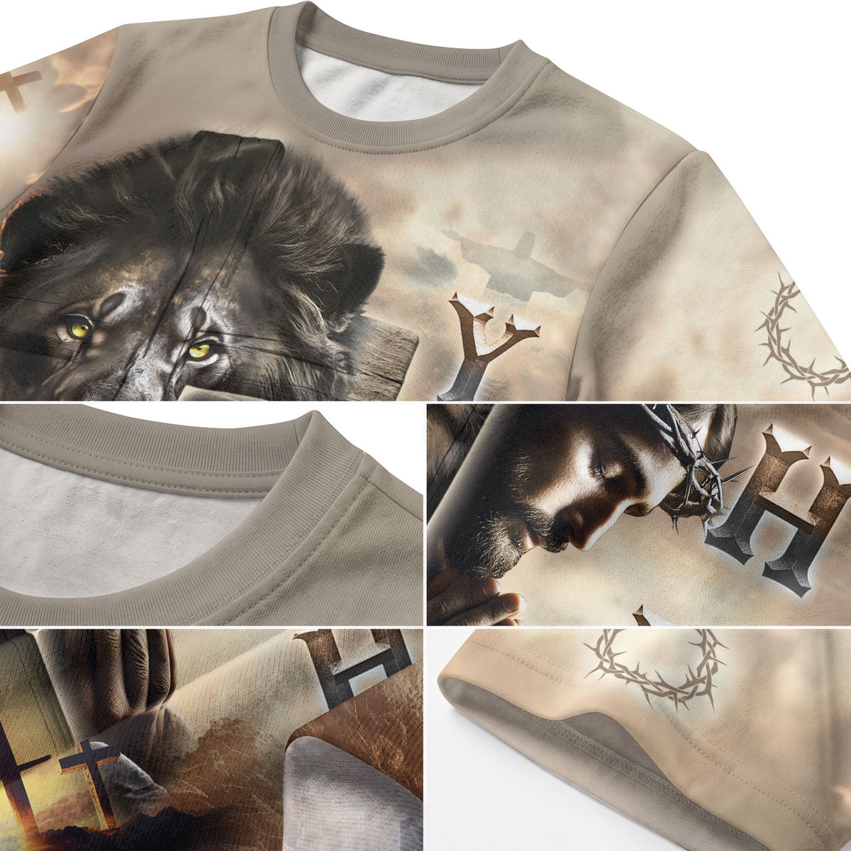 YHWH Jesus Praying with Lion and Cross - Christian Tee Shirts for Men, Freedom Shirts, RustField Co - Rust Field Wear