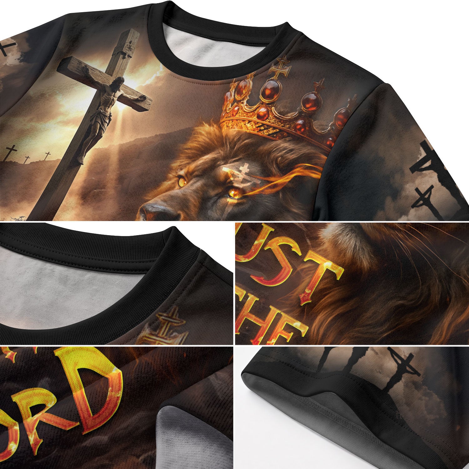 Christian Tee Shirts for Men - Trust In The Lord Fiery Cross Lion of Judah Warrior, RustField Co Freedom Shirts - Rust Field Wear