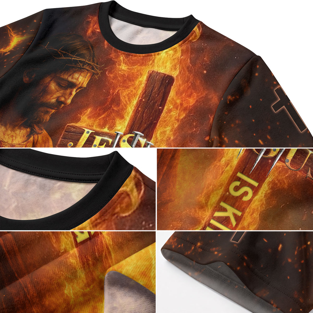 Jesus Is King Cross and Lion Fire Art - RustField Co Freedom Shirts, Christian Tee Shirts for Men - Rust Field Wear