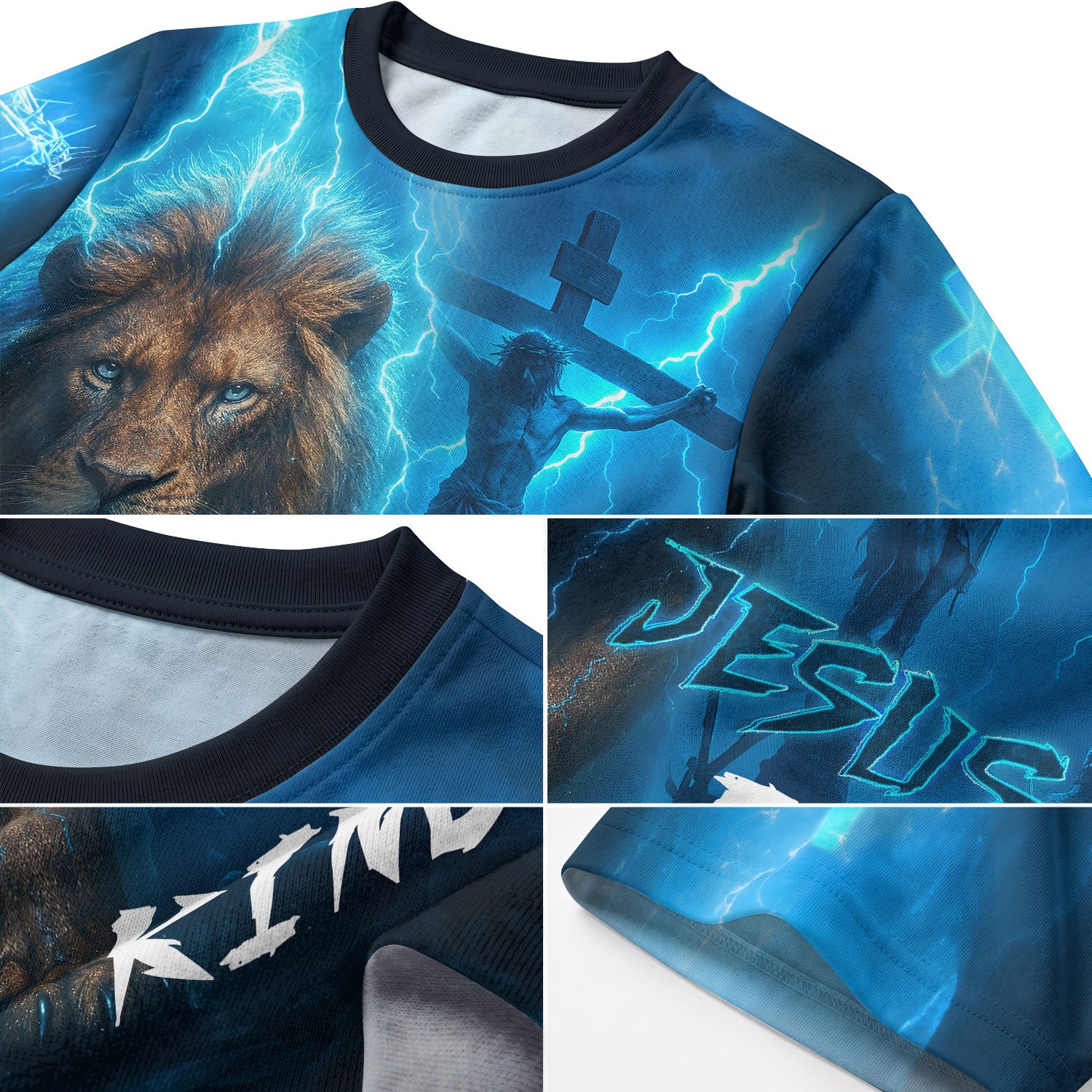 RustField Co Freedom Shirts - Jesus Is King Lightning Lion Cross, Christian Tee Shirts for Men - Rust Field Wear