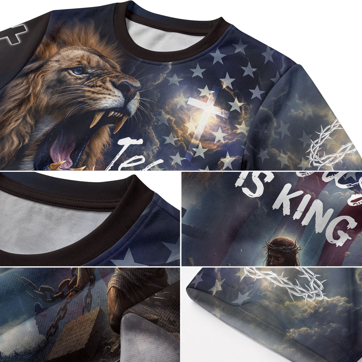 Christian Tee Shirts for Men - Jesus Is King Lion and Cross, RustField Co Freedom Shirts - Rust Field Wear