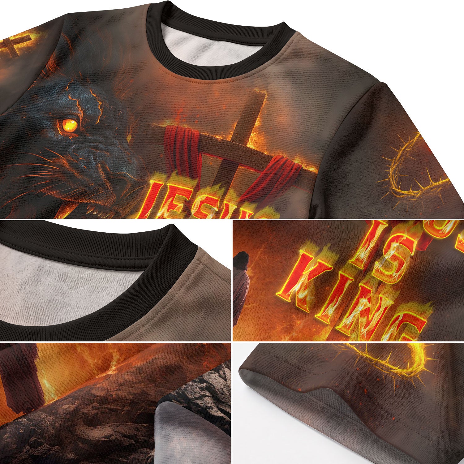 Freedom Shirts for Men, Jesus Is King With Fiery Lion And Cross - Christian Tee Shirts, RustField Co - Rust Field Wear