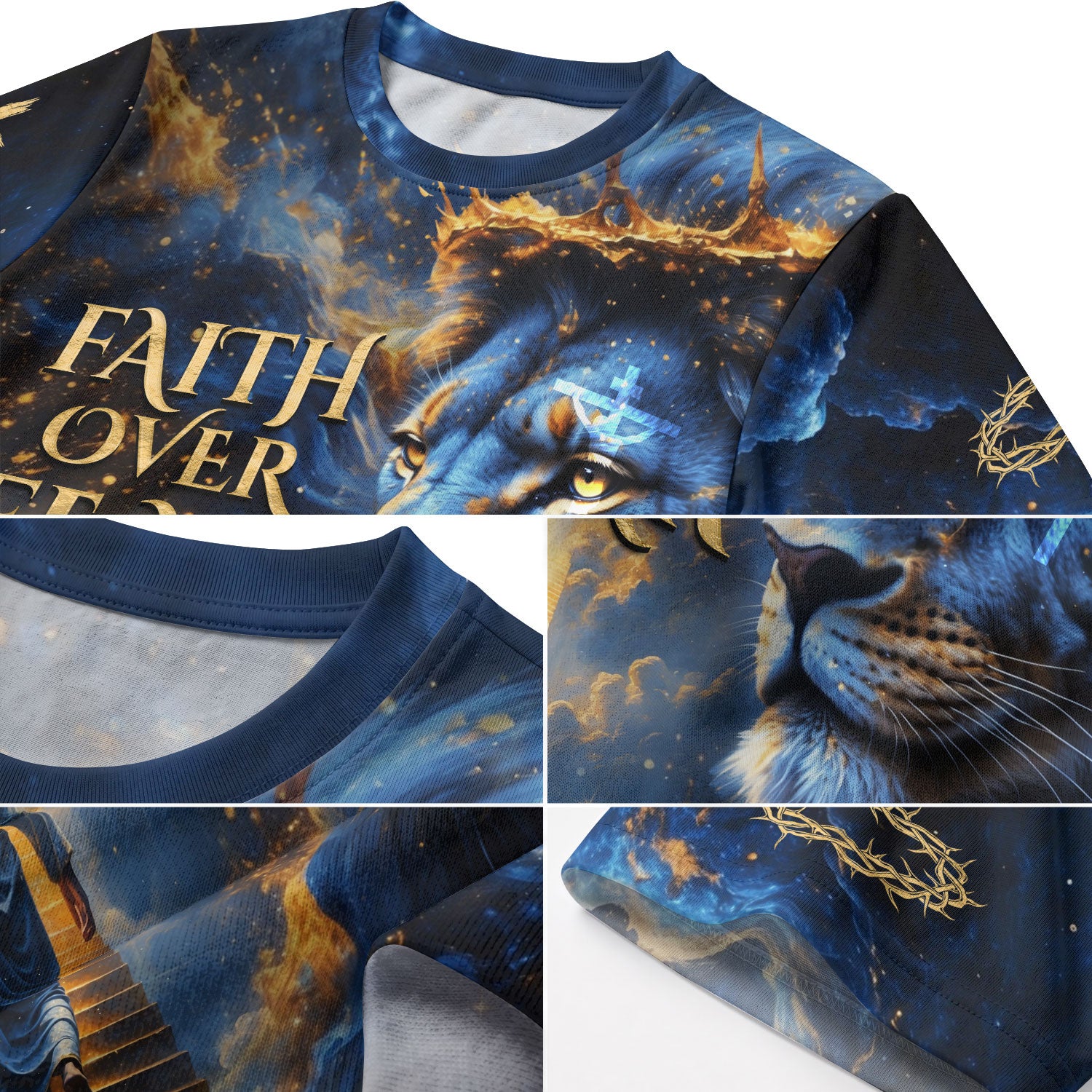 Faith Over Fear Lion and Jesus Ascending Stairs, Freedom Shirts - Christian Tee Shirts for Men, RustField Co - Rust Field Wear