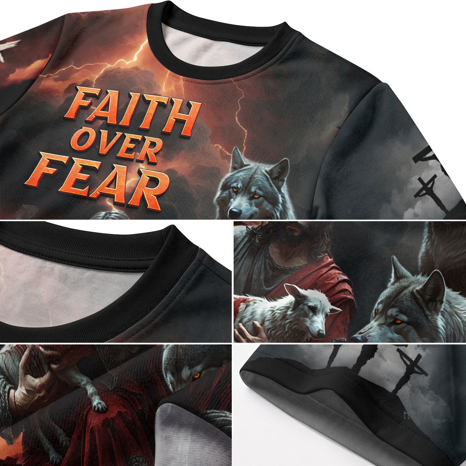 Christian Tee Shirts, Faith Over Fear Jesus Protecting the Lamb Among Wolves - Freedom Shirts for Men, RustField Co - Rust Field Wear