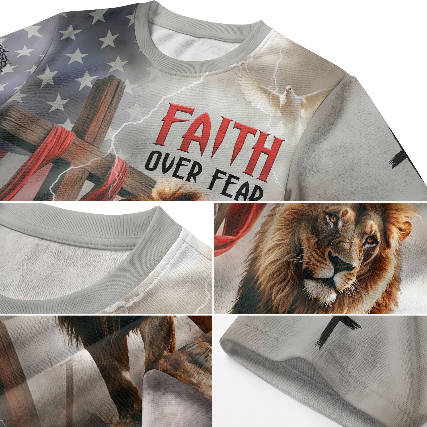 Freedom Shirts - Faith Over Fear American Flag Lion and Cross, Christian Tee Shirts for Men, RustField Co - Rust Field Wear