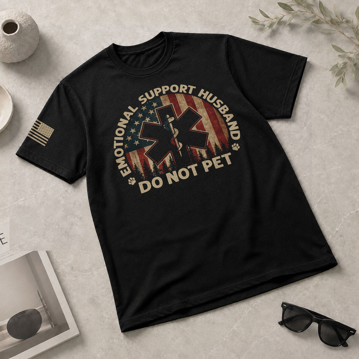 Emotional Support Husband Do Not Pet Humorous Star Graphic Tee Shirt Cotton Apparel