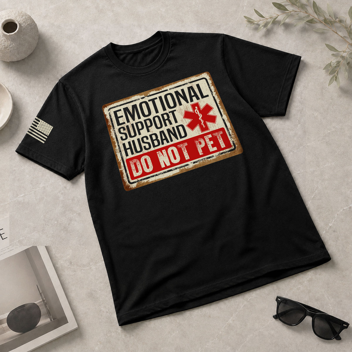 Emotional Support Husband Do Not Pet Sign Board Graphic Tee Shirt Casual Cotton Top