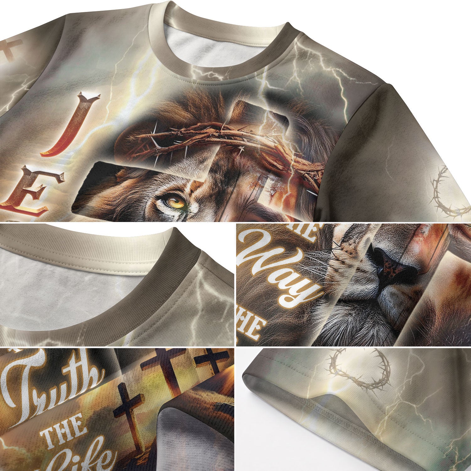 RustField Co Christian Tee Shirts - Jesus The Way The Truth The Life Lion and Cross Lightning, Freedom Shirts for Men - Rust Field Wear