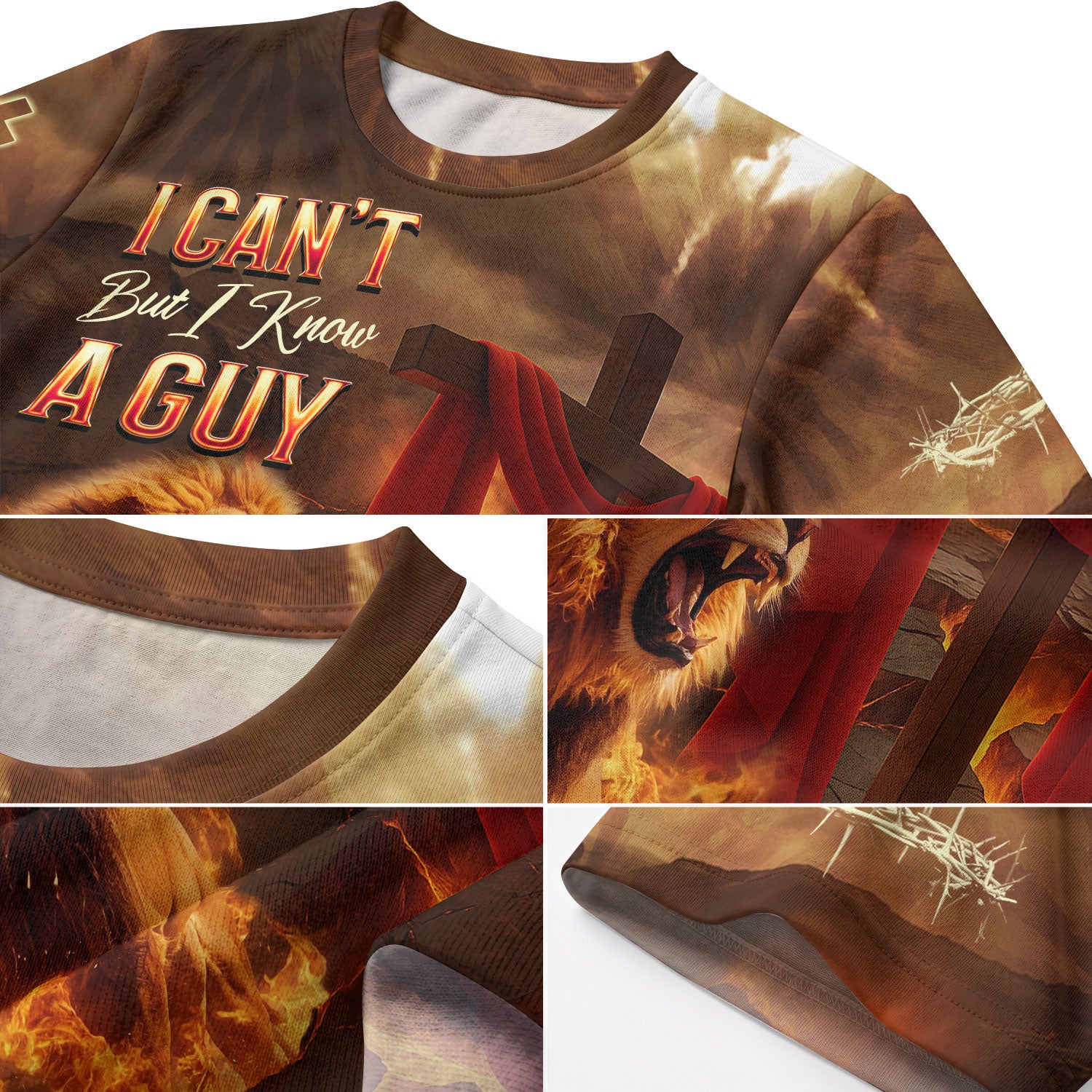 RustField Co Christian Tee Shirts - I Can't But I Know A Guy Lion of Judah Fire Cross, Freedom Shirts for Men - Rust Field Wear