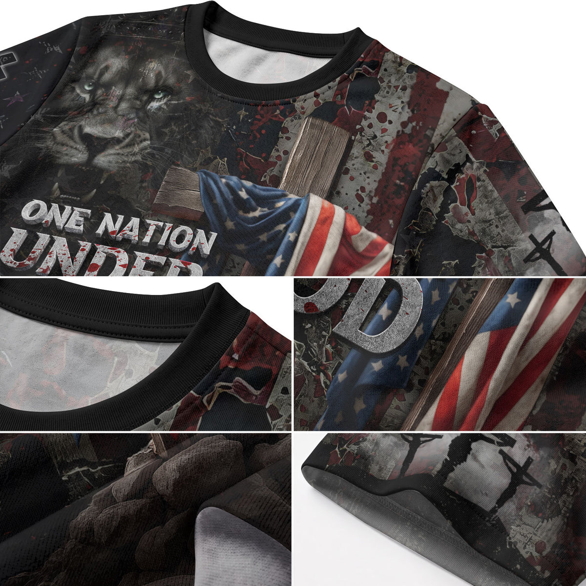 RustField Co Christian Tee Shirts - One Nation Under God Lion and Cross, Freedom Shirts for Men - Rust Field Wear