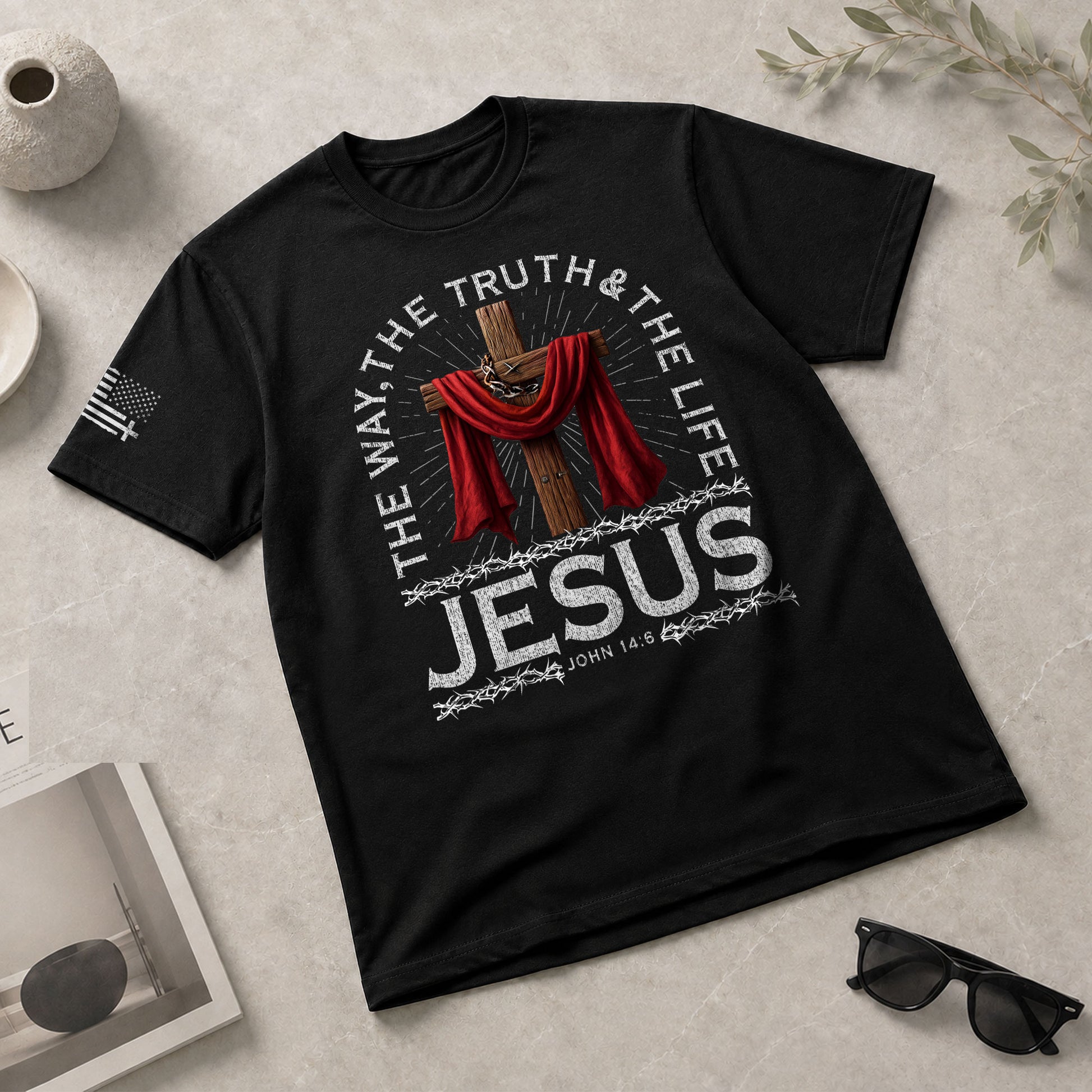 The Way The Truth The Life John 14:6 Jesus Cross Red Cloth, Christian Tee Shirts - Faith Shirts for Men - Rust Field Wear