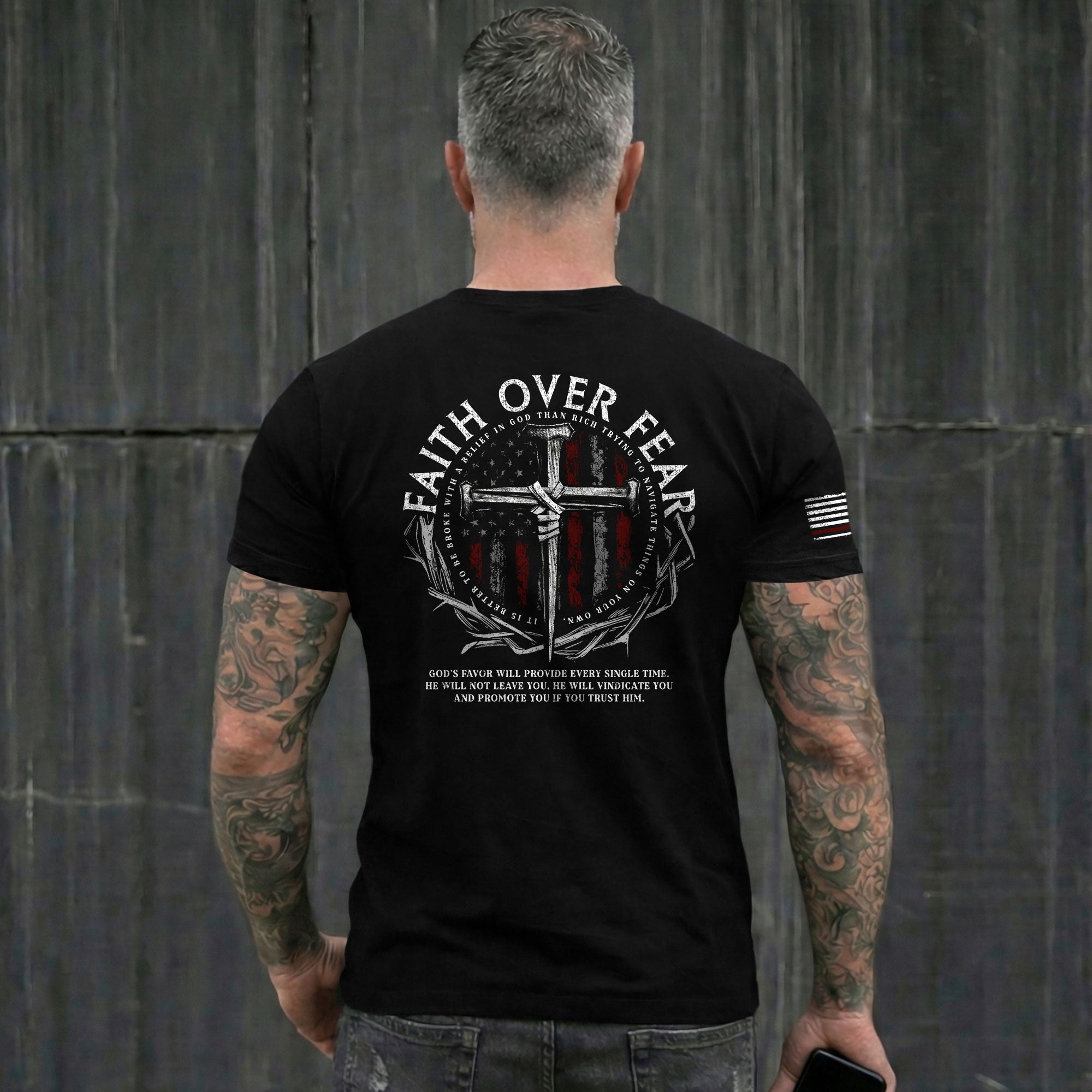 Faith Over Fear Cross With Crown of Thorns and American Flag Christian, Christian Tee Shirts - Faith Shirts for Men - Rust Field Wear