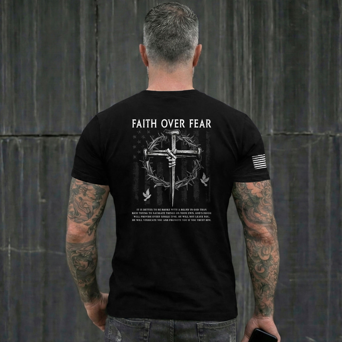 Faith Over Fear Cross Crown of Thorns Christian - Christian Shirts for Men, Faith Based Christian Tee Shirts - Rust Field Wear