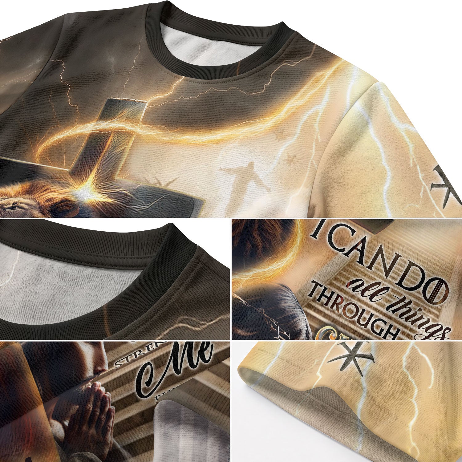 RustField Co Christian Tee Shirts - I Can Do All Things Through Christ Lion Cross Lightning, Freedom Shirts for Men - Rust Field Wear